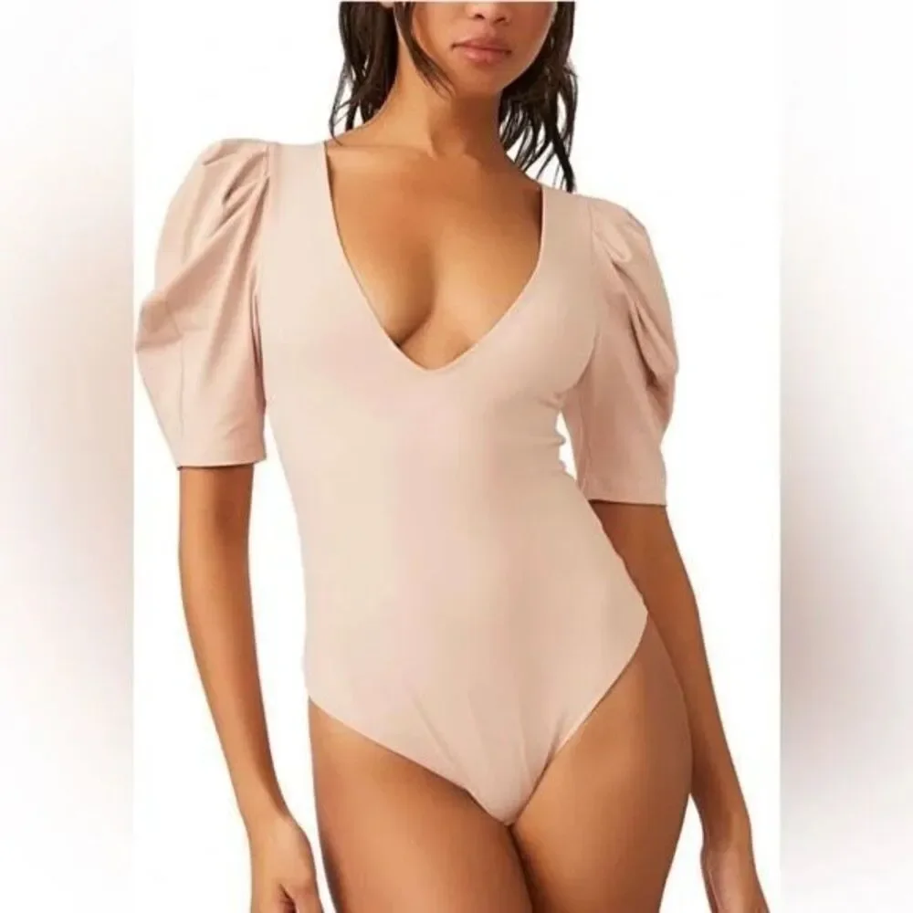 Free People Va Va Voop Puffed Sleeve Bodysuit size S